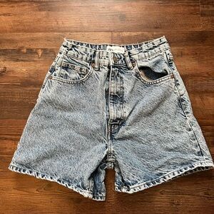 Zara Blue Denim Acid Wash Mom Shorts